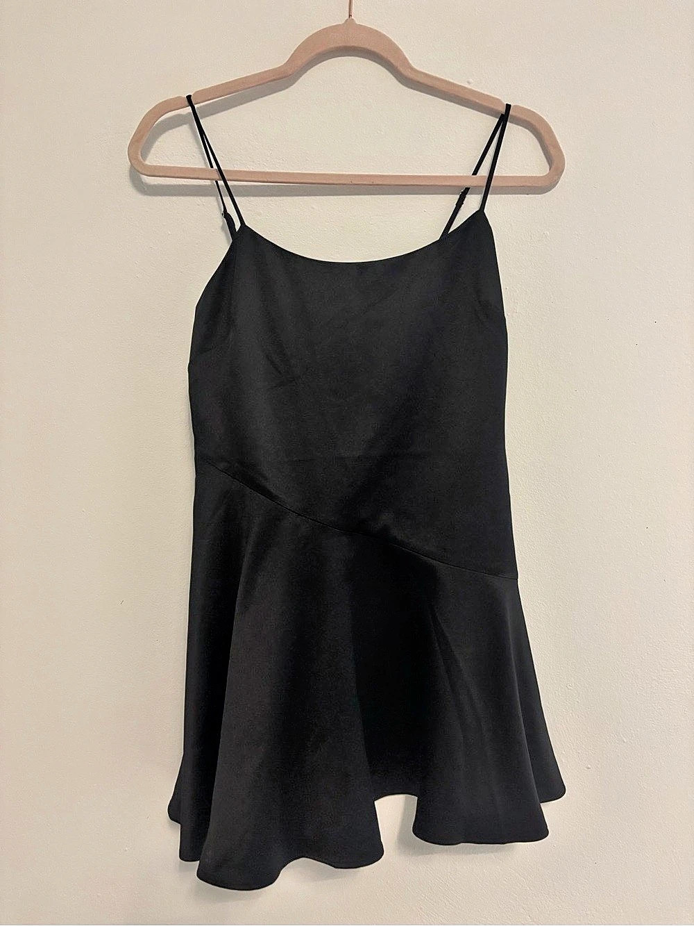 Abercrombie & Fitch Emerson Drop-Waist Satin Mini Dress Black XS
